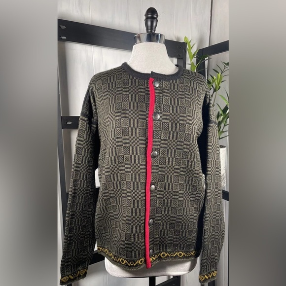Oleana Made In Norway 100% Soft Wool Geometric Cardigan, Size Medium, New, $550 - Picture 1 of 10